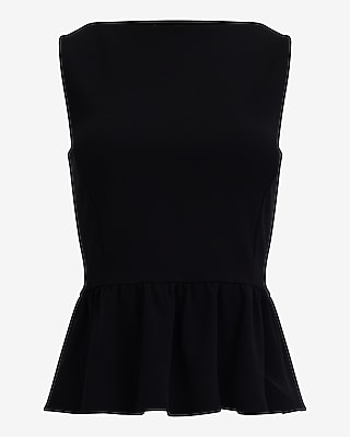 Crepe Boat Neck Peplum Tank