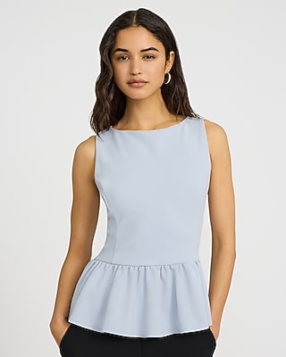 Crepe Boat Neck Peplum Tank