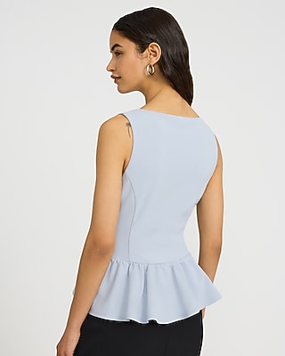 Crepe Boat Neck Peplum Tank