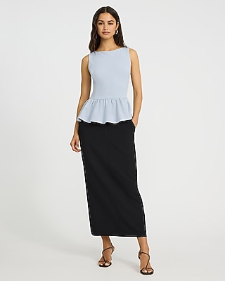 Crepe Boat Neck Peplum Tank