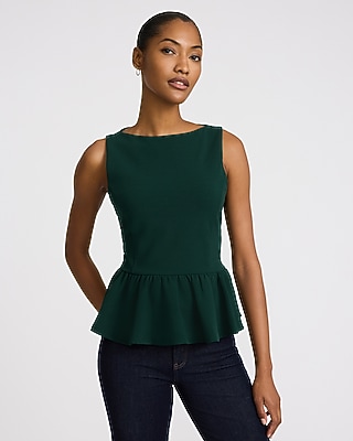 Crepe Boat Neck Peplum Tank | Express