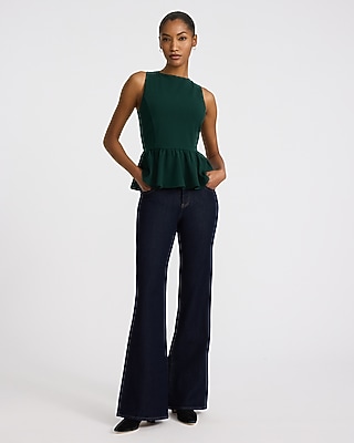 Crepe Boat Neck Peplum Tank