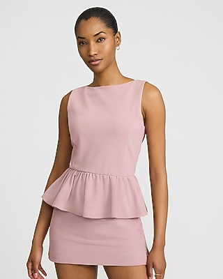 Crepe Boat Neck Peplum Tank