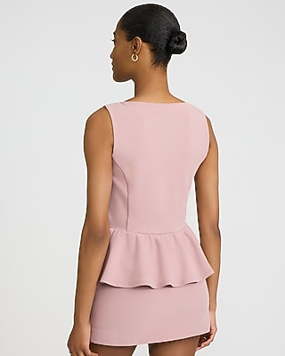 Crepe Boat Neck Peplum Tank