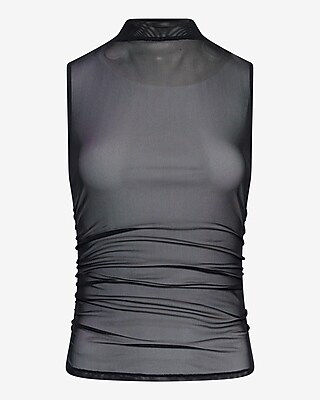 Mesh Mock Neck Ruched Tank