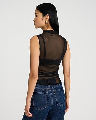 Mesh Mock Neck Ruched Tank