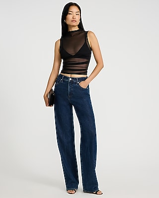 Mesh Mock Neck Ruched Tank