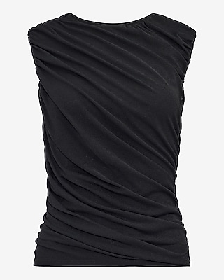 Ruched Crepe Crew Neck Tank