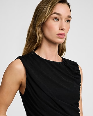 Ruched Crepe Crew Neck Tank