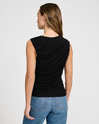 Ruched Crepe Crew Neck Tank