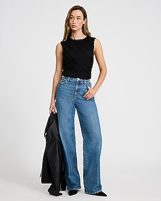 Ruched Crepe Crew Neck Tank