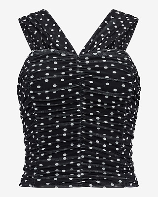 Polka Dot Mesh Ruched Halter Top - image 4