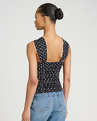 Polka Dot Mesh Ruched Halter Top - image 2