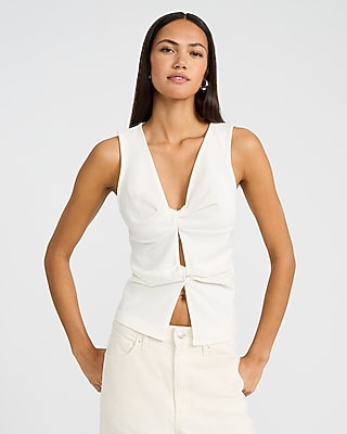 Crepe V-Neck Twist Front Tank