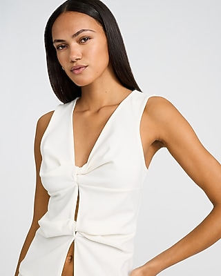 Crepe V-Neck Twist Front Tank