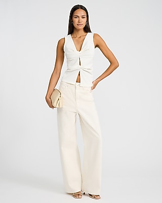 Crepe V-Neck Twist Front Tank