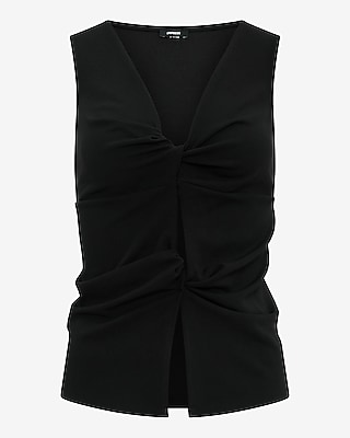 Crepe V-Neck Twist Front Tank