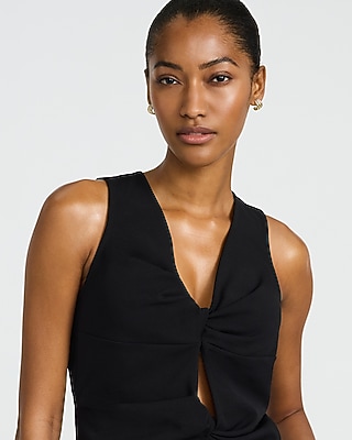 Crepe V-Neck Twist Front Tank