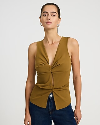 Studio Stretch Crepe V-Neck Twist Front Tank