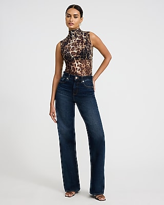 Mesh Leopard Print Sleeveless Mock Neck Bodysuit