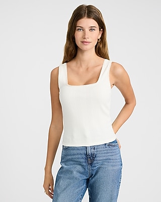 Ribbed Pointelle Square Neck Tank