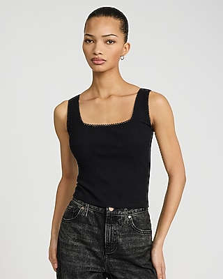Ribbed Pointelle Square Neck Tank