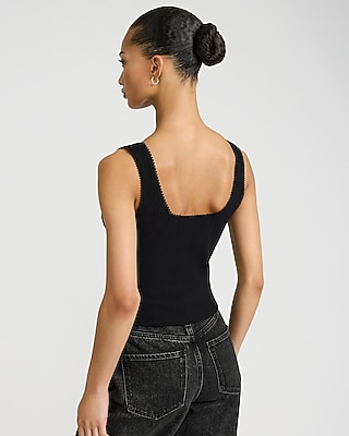 Ribbed Pointelle Square Neck Tank