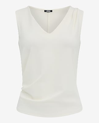 Crepe V-Neck Pleated Draped Tank