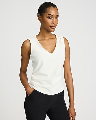 Studio Stretch Crepe V-Neck Pleated Draped Tank