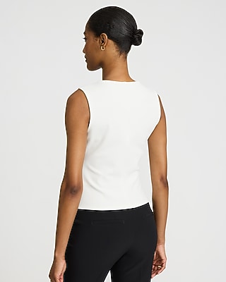 Studio Stretch Crepe V-Neck Pleated Draped Tank