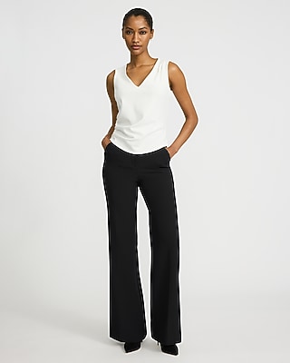 Studio Stretch Crepe V-Neck Pleated Draped Tank