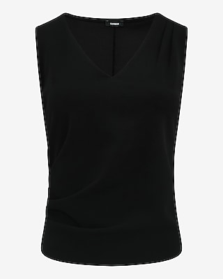 Studio Stretch Crepe V-Neck Pleated Draped Tank