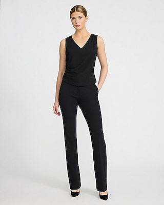 Studio Stretch Crepe V-Neck Pleated Draped Tank