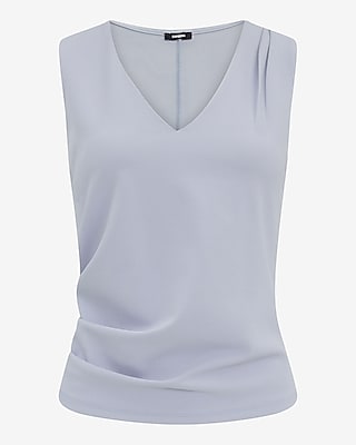 Studio Stretch Crepe V-Neck Pleated Draped Tank