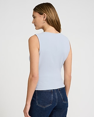 Studio Stretch Crepe V-Neck Pleated Draped Tank