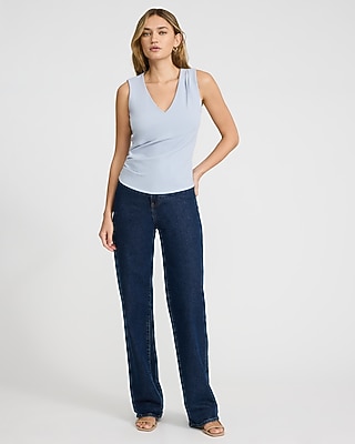 Studio Stretch Crepe V-Neck Pleated Draped Tank