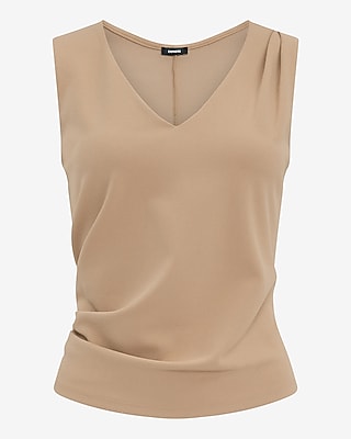 Studio Stretch Crepe V-Neck Pleated Draped Tank