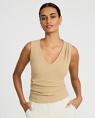 Studio Stretch Crepe V-Neck Pleated Draped Tank