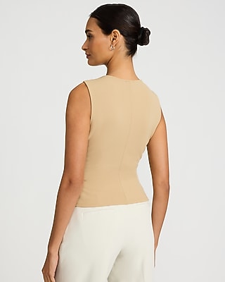 Studio Stretch Crepe V-Neck Pleated Draped Tank