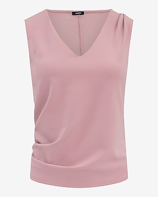 Studio Stretch Crepe V-Neck Pleated Draped Tank
