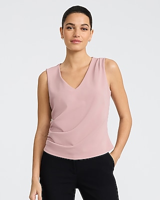 Studio Stretch Crepe V-Neck Pleated Draped Tank