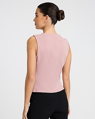 Studio Stretch Crepe V-Neck Pleated Draped Tank