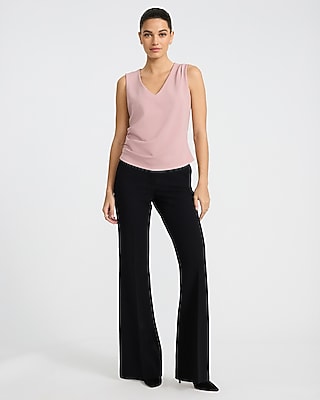 Studio Stretch Crepe V-Neck Pleated Draped Tank