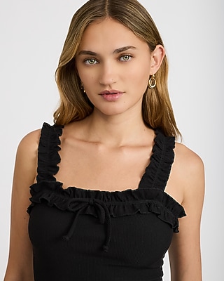 Square Neck Ruffle Tie Front Tank - thumbnail 10