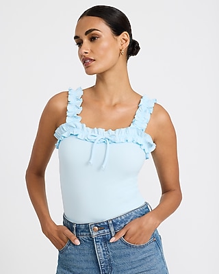 Square Neck Ruffle Tie Front Tank
