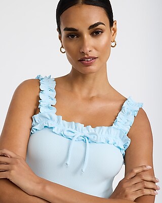 Square Neck Ruffle Tie Front Tank