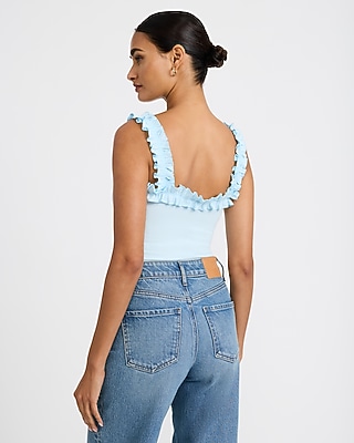 Square Neck Ruffle Tie Front Tank
