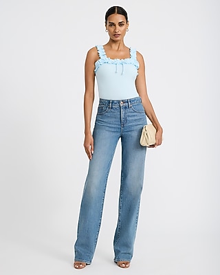 Square Neck Ruffle Tie Front Tank