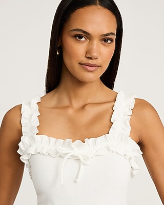 Square Neck Ruffle Tie Front Tank