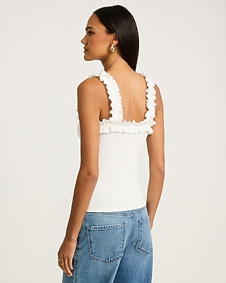 Square Neck Ruffle Tie Front Tank